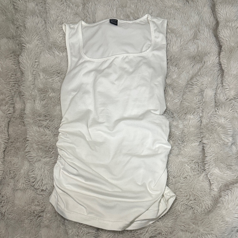 White Sleeveless Ruched Tank Top